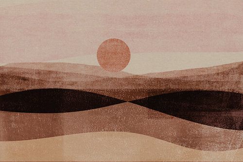 Abstract landschap in warm bruin, terra en roze