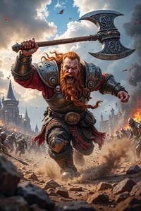 Dark Fantasy Wandbild: GRUMBAROK – Der Zwerg zerstört seine Gegner mit seiner Axt
