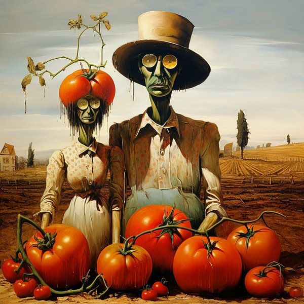 Tomato farmer couple caricature landscape portrait by gm_designs