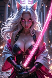 ZYRAELLA - Sexy Guerrière Anime Cat Girl avec un Katana Long