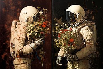 Astronauten met bloemenboeketten van Imperial Art House