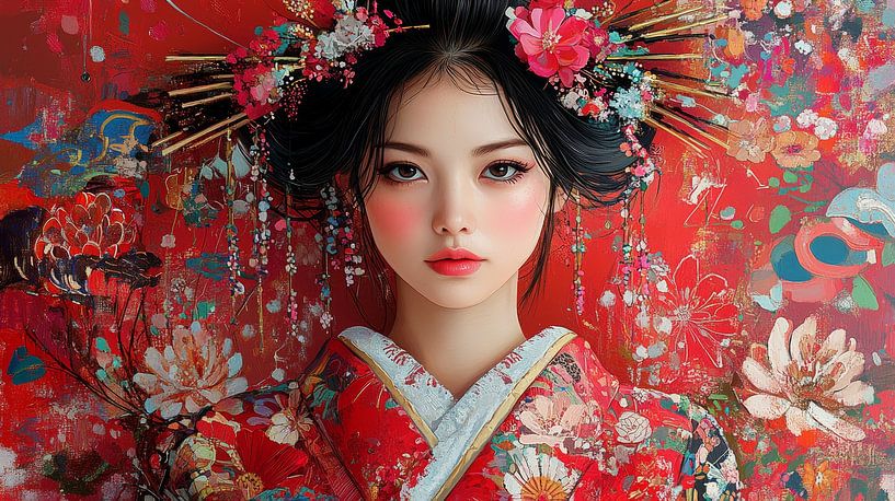 Japanese Woman in Red Kimono by robby akrim