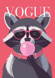 raccoon stylish wearing sunglasses blowing pink bubble gum vogue poster by Cross