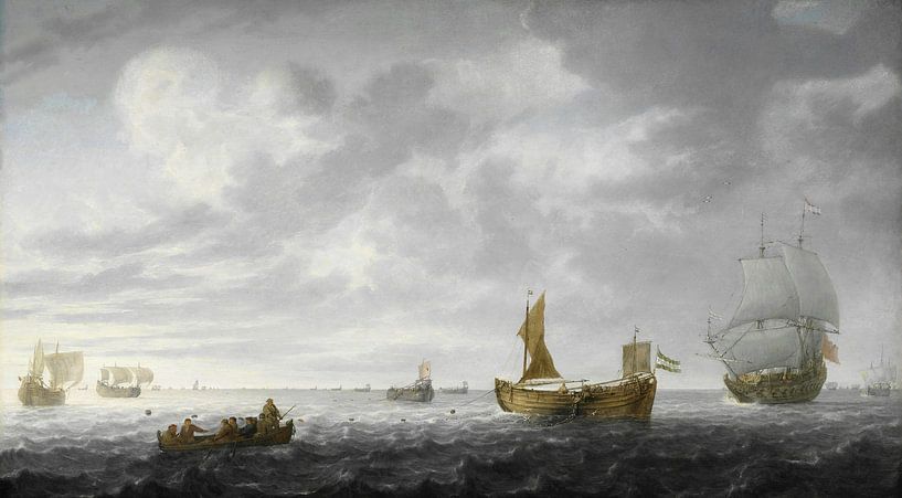 Oxide Agressief Redding Nederlandse Vissersbootjes die hun netten afschieten, Simon de Vlieger op  canvas, behang, poster en meer
