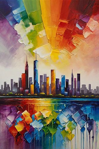 Abstracte kleurrijke skyline met regenboogkleuren