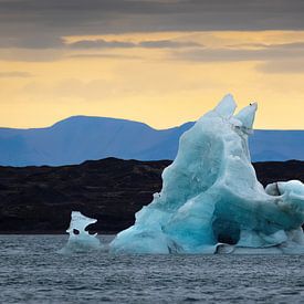 Spitsbergen - IJsbergen drijvend onder de avondzon van AylwynPhoto