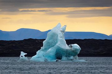 Spitsbergen - IJsbergen drijvend onder de avondzon van AylwynPhoto