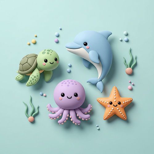Schattige Pastel Zeevrienden Muurkunst