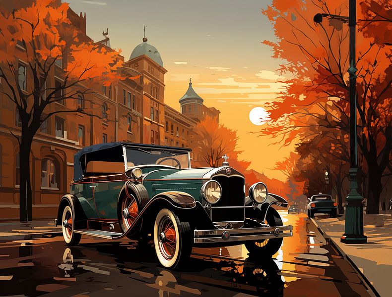 Clipart-Poster-Rendering eines alten Oldtimers aus dem 20. Jahrhundert von Margriet Hulsker