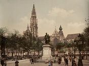 Der Verteplein und die Kathedrale, Antwerpen, Belgien (1890-1900) von Vintage Afbeeldingen Miniaturansicht