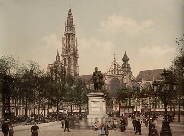 Het Verteplein en de kathedraal, Antwerpen, België (1890-1900) van Vintage Afbeeldingen