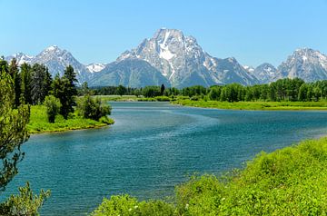 Uitzicht op bergen in Grand Teton in de VS met een stuk Snake rivieeeer vlakbij  Jackson Lake van Hein Fleuren