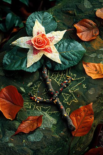 Bloem met juwelen op bed van stenen