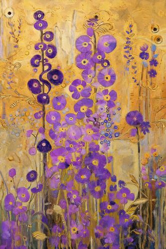 Paarse Bloemen tegen Gouden Gloed