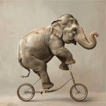Olifant op een fiets van Poster Art Shop