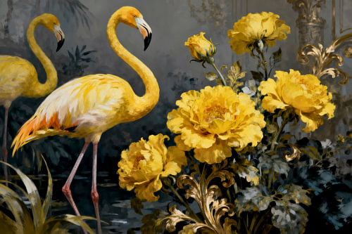Yellow flamingos in the Garden of Eden by Mad Dog Art
