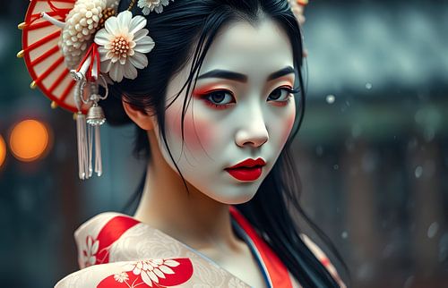 japanse kunst met Geisha vrouw