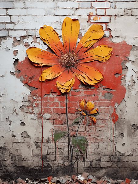 wall graffiti orange yellow flower decay history past by gm_designs
