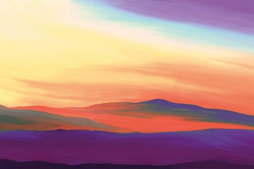 Vredig landschap bij zonsopkomst in surreale kleuren