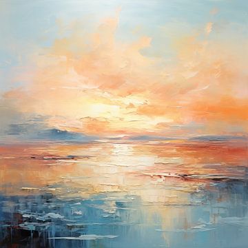 Peinture de coucher de soleil avec miroir d'eau sur Art Merveilleux