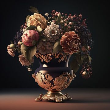 Klassieke vaas met een prachtig boeket. van Anne Loos