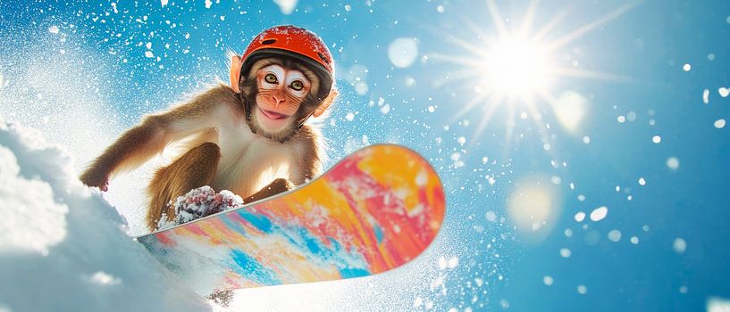 Skiing monkey in a snow-covered landscape by Poster Art Shop