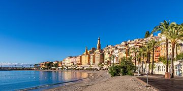 Beach and old town of Menton on the Côte d'Azur - France by Werner Dieterich