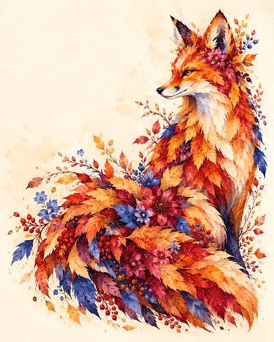 Verzauberter Herbstfuchs – Botanische Aquarellkunst.