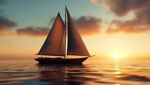 Segelboot bei Sonnenuntergang ruhiges Meer-Panorama
