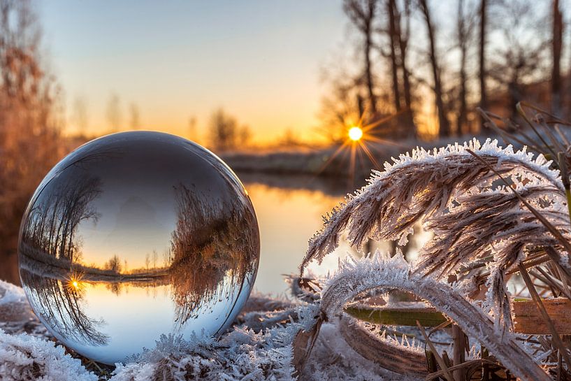 Glass ball with landscape in frost. by Els Oomis