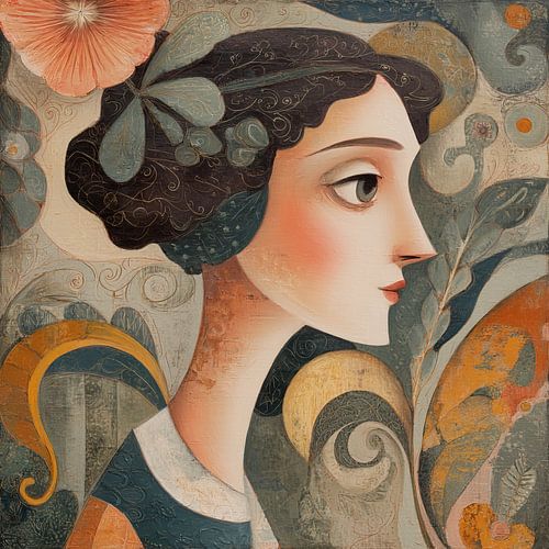 Woman with Flower | Modern Female Portrait with Abstract Form by Art Whims