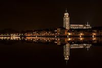 Deventer at the IJssel by night reflection