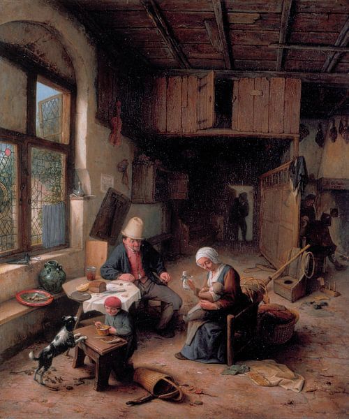 Het interieur van een boerenhuisje, Adriaen van Ostade van Meesterlijcke Meesters