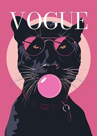 Stilvoller Panther mit Sonnenbrille, der rosa Kaugummi bläst – Vogue-Poster von Cross
