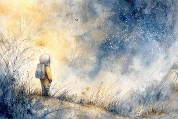 Little Astronaut under Starry Sky - Dreamy Painting