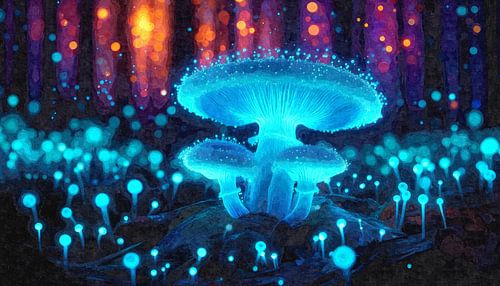Blue mushroom magic in the forest