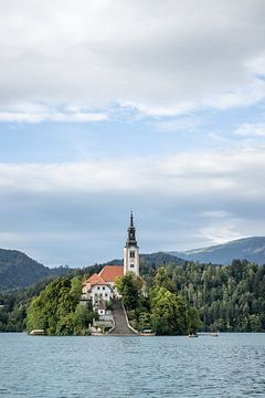 zicht op beroemde kerk in het meer van Bled in Slovenië van Eric van Nieuwland