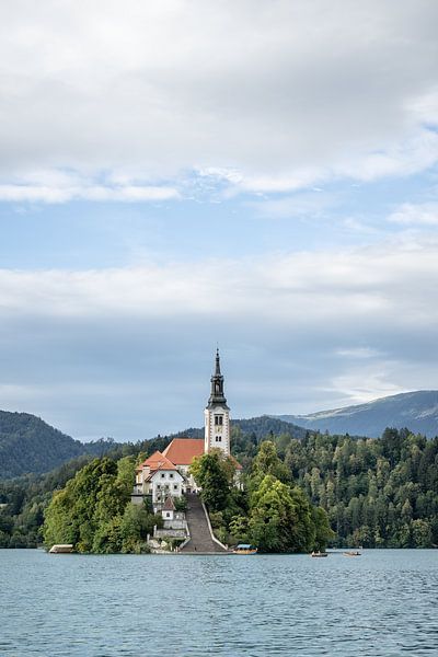 view of famous church in Lake Bled in Slovenia by Eric van Nieuwland