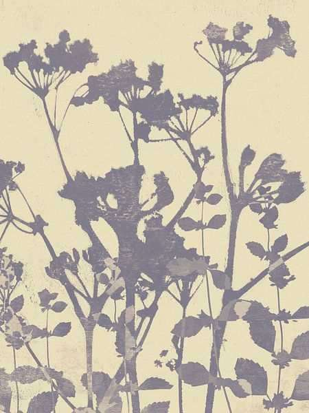 Scandinavian botanical art. Flowers in soft violet and white by Abstract Minimalist Art