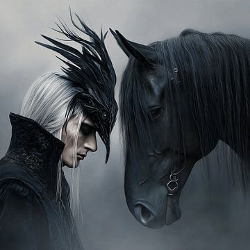 Verbonden in Schaduw | Portret man en paard van KRAB Obscura