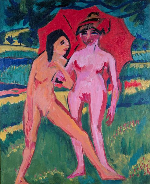 Ernst Ludwig Kirchner, Twee meisjes onder een parasol, 1910 van Atelier Liesjes
