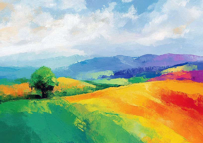 Arbre et champ | Champ aux couleurs jaune et vert par Caprices d'Art