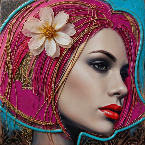 Woman with a Flower – Mixed Media Portrait by MadameRuiz