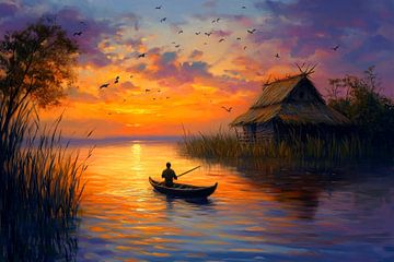 Zonsondergang bij het water van Poster Art Shop