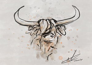 Schottischer Highlander - robustes Artwork mit kräftigen schwarzen Tintenlinien
