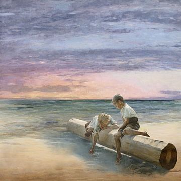 Two Boys on a Log by Marja van den Hurk