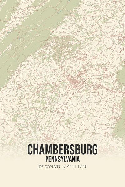 Alte Karte von Chambersburg (Pennsylvania), USA. von Ortsdrucke