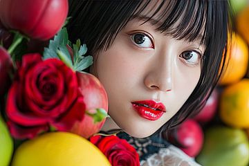 japanse vrouw met fruit en bloemen van Egon Zitter