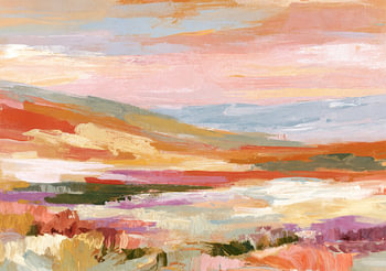 Abstract landschap in pastelroze en terracotta