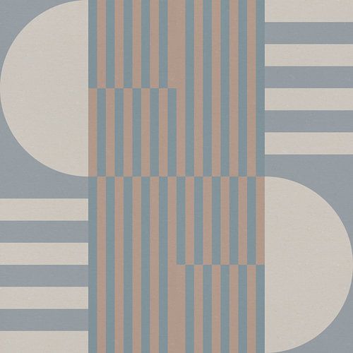 Geometrische kunst in retrostijl. Cirkels en strepen in roze en blauw nr. 2